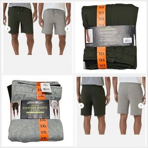 2 Pk Men's Eddie Bauer XXL 2XL Shorts Athletic Gray Olive Side Zipper Pocket NWT